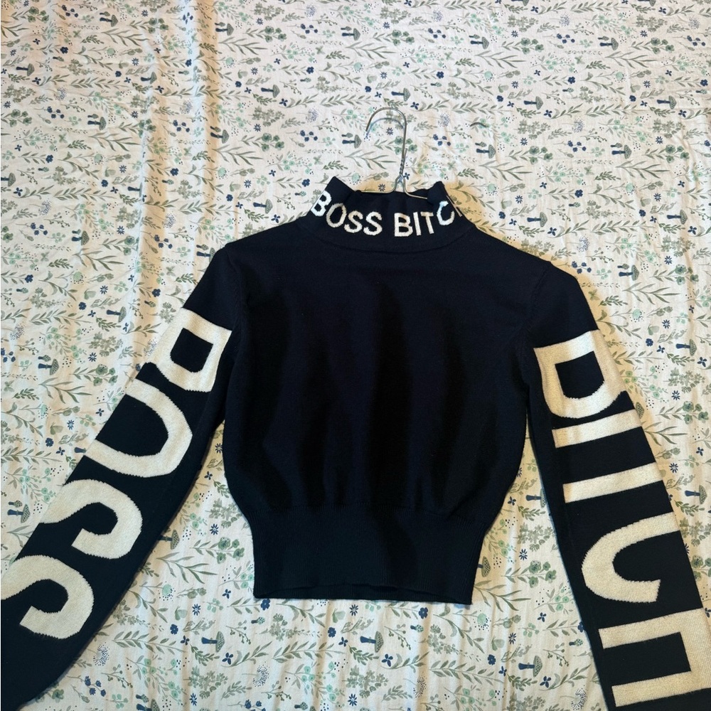 COPY - AKIRA Black and White Graphic Turtleneck Top